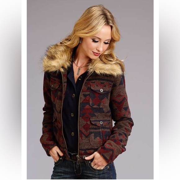 Stetson Aztec blanket jacket with removable fur collar women’s xs NWOT‎ retired - Picture 1 of 6